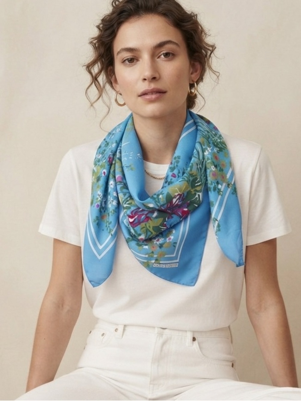 Vintage 1970s Marco Corsari Blue Floral Scarf